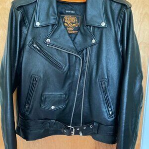 EUC Womens Milwaukee black leather motorcycle coat W/ removable liner sz L